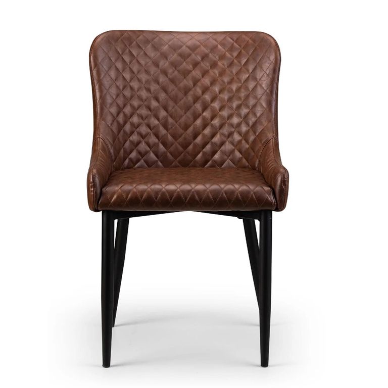 Luxe Dining Chair - Set of 2 - Curved Back - Brown and Black - Faux Leather and Metal
