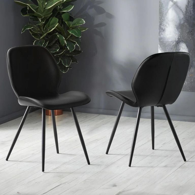 Otto Dining Chair - Set of 2 - Black - Faux Leather and Metal