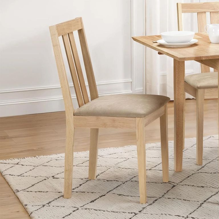 Rufford Dining Chair - Set of 2 - Natural and Beige - Wood and Fabric