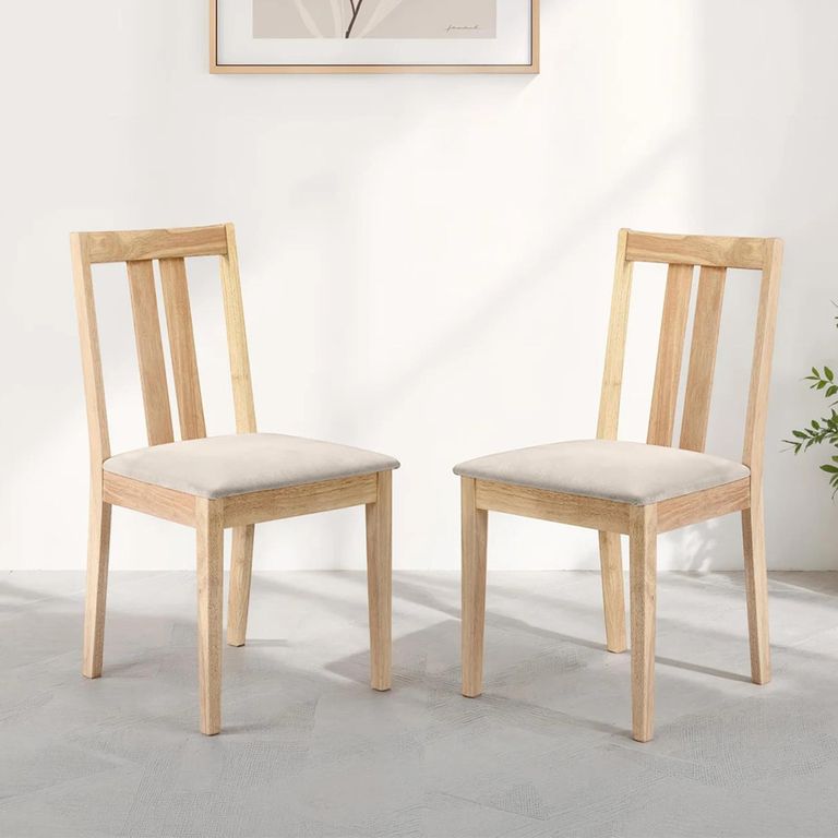 Rufford Dining Chair - Set of 2 - Natural and Beige - Wood and Fabric