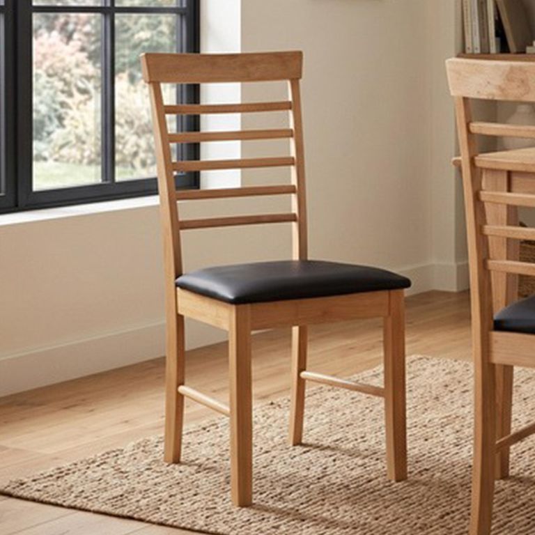 Hanover Dining Chair - Set of 2 - Ladder Back - Natural and Black - Light Oak and Faux Leather - Assembled