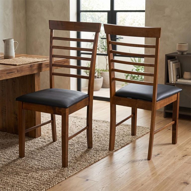 Hanover Dining Chair - Set of 2 - Ladder Back - Brown and Black - Dark Oak and Faux Leather