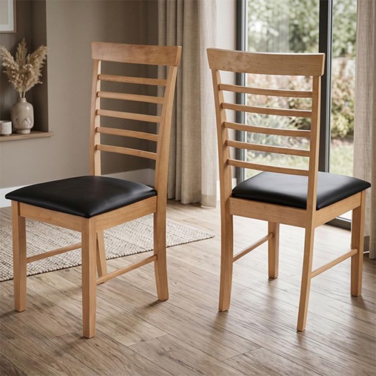 Hanover Dining Chair - Set of 2 - Ladder Back - Natural and Black - Light Oak and Faux Leather