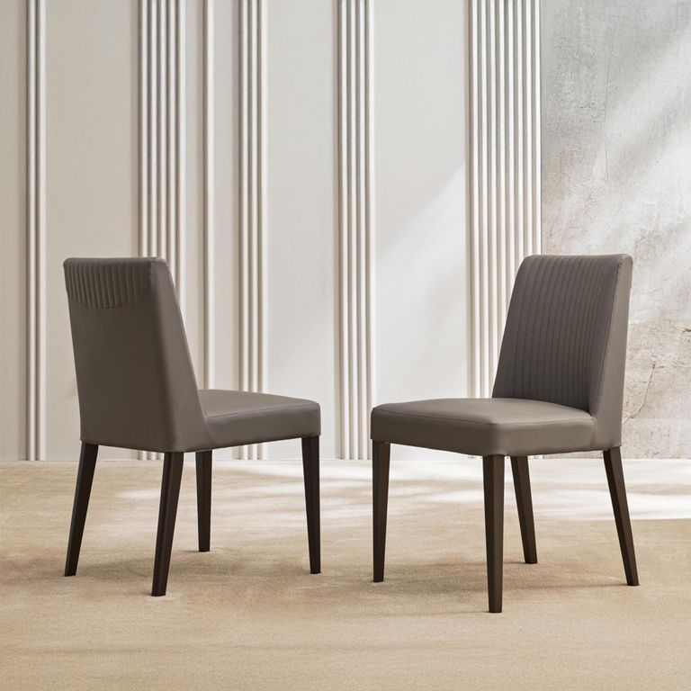 Jupiter Dining Chair - Set of 2 - Grey and Brown - Faux Leather and Wooden