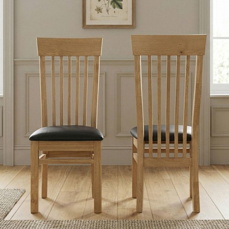 Treviso Dining Chair - Set of 2 - Slatted Back - Oak and Faux Leather