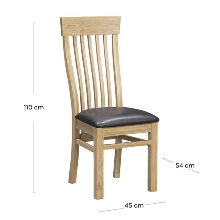 Treviso Dining Chair - Set of 2 - Slatted Back - Oak and Faux Leather