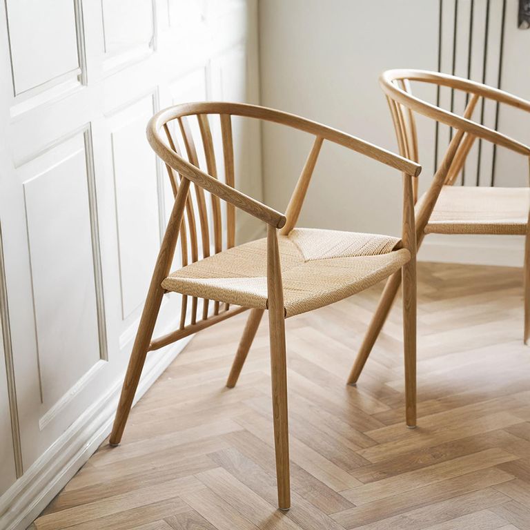 Agustin Dining Armchair - Set of 2 - Curved Back - Wicker Seat - Natural - Oak