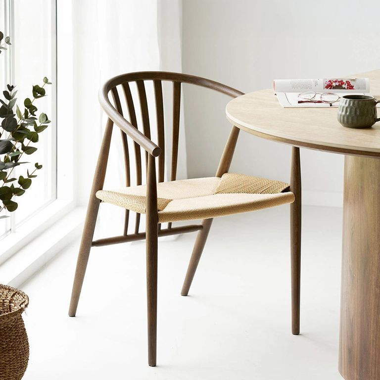 Agustin Dining Armchair - Set of 2 - Curved Back - Wicker Seat - Smoked - Oak