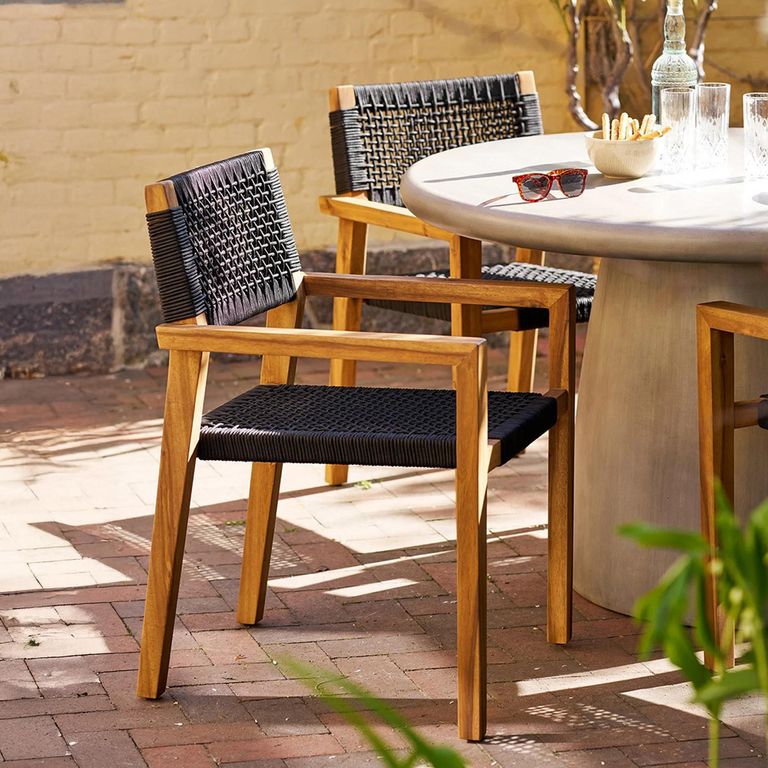 Anzio Dining Armchair - Set of 2 - Natural and Black - Rope and Acacia Wood