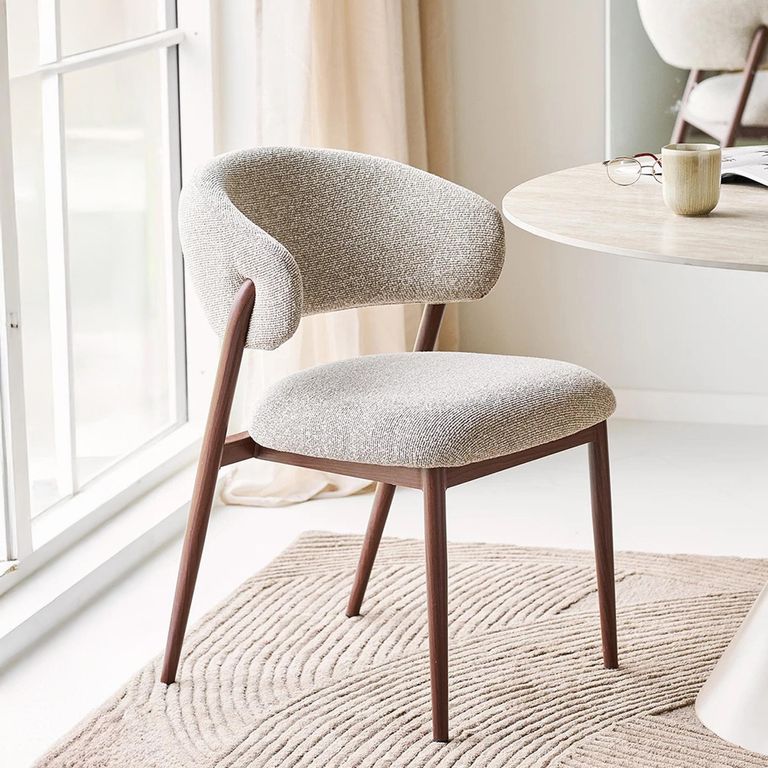 Cavi Dining Chair - Set of 2 - Curved Back - Light Brown and Dark Brown - Fabric and Wood