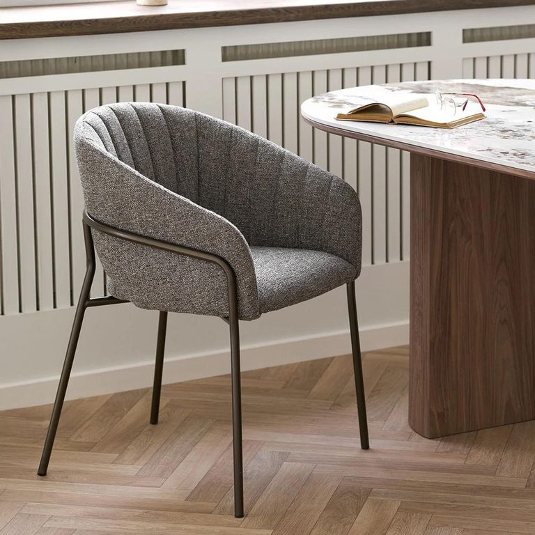 Costa Dining Armchair - Set of 2 - Curved Back - Dark Grey and Black - Fabric and Metal