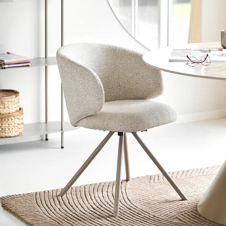 Fulham Swivel Dining Chair - Set of 2 - Curved Back - Sand - Fabric and Metal