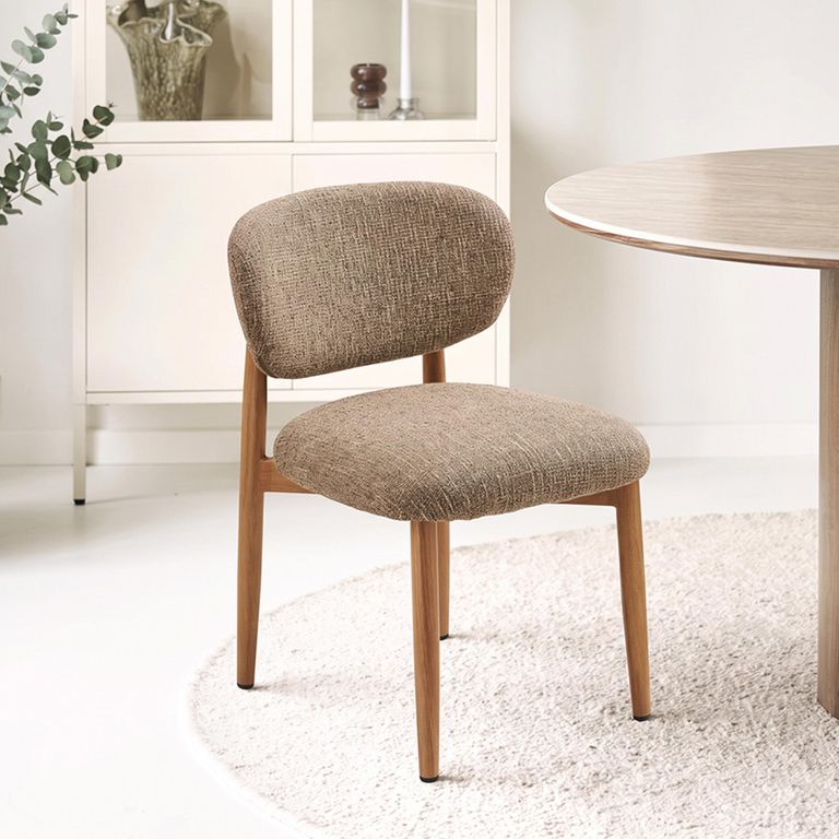 Isola Dining Chair - Set of 2 - Curved Back - Sand and Natural - Fabric and Wood