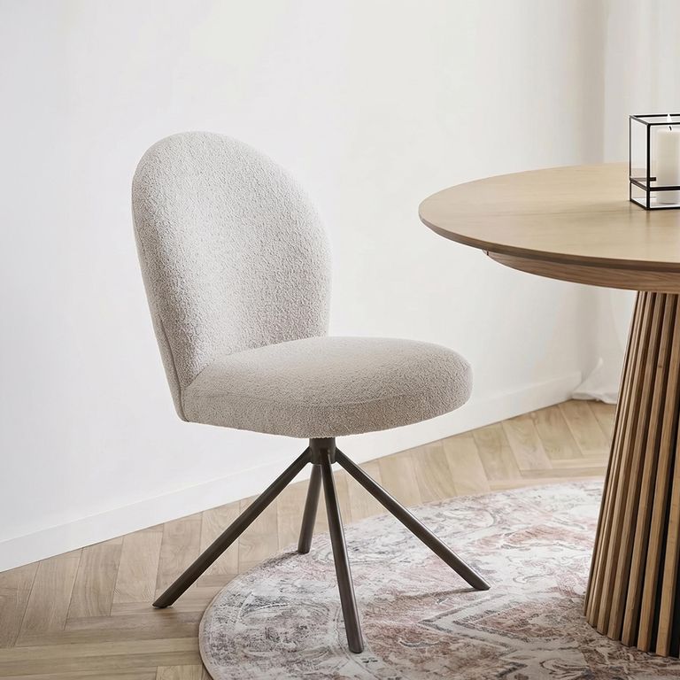 Lana Swivel Dining Chair - Set of 2 - Cream and Grey - Fabric and Metal