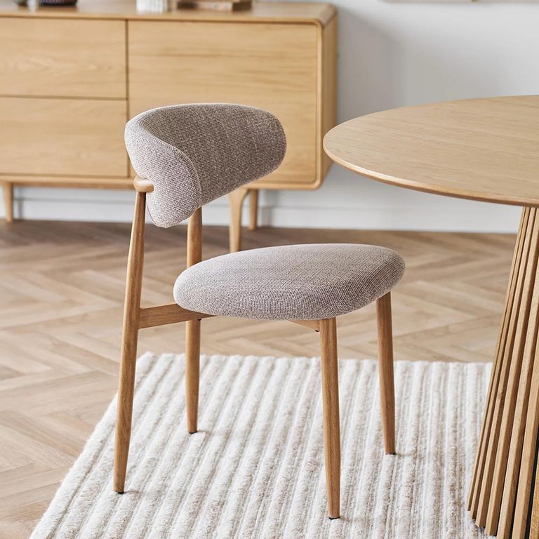 Levanto Dining Chair - Set of 2 - Curved Back - Sand and Natural - Fabric and Wood