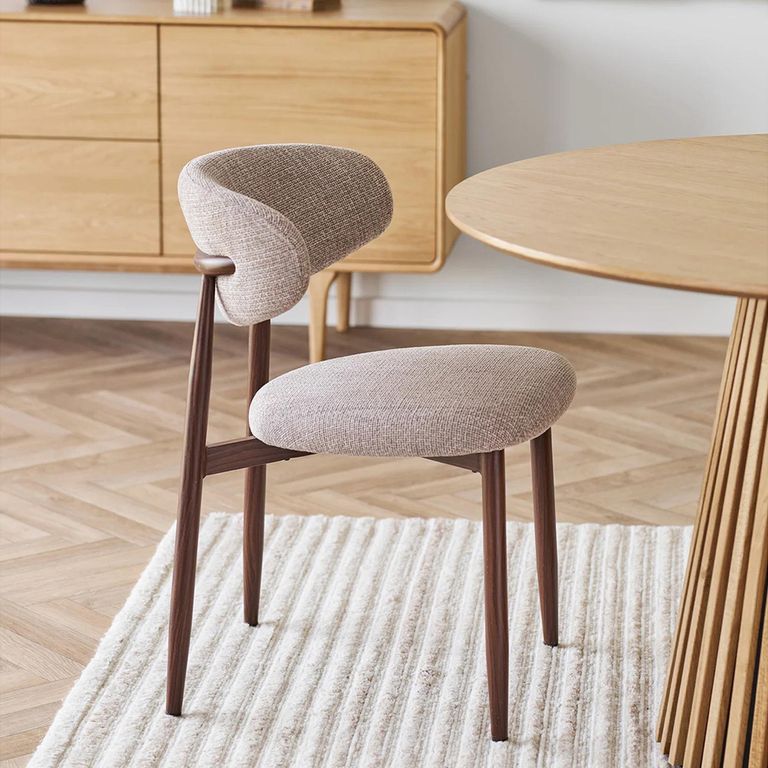 Levanto Dining Chair - Set of 2 - Curved Back - Sand and Walnut - Fabric and Wood