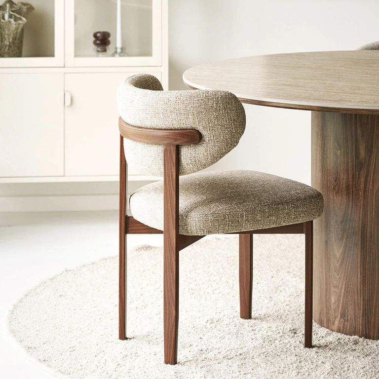 Recco Dining Chair - Set of 2 - Curved Back - Light Brown and Dark Brown - Fabric and Wood