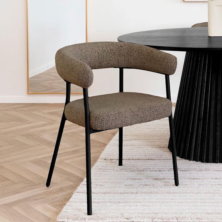 Trivio Dining Armchair - Set of 2 - Curved Back - Brown and Black - Fabric and Metal