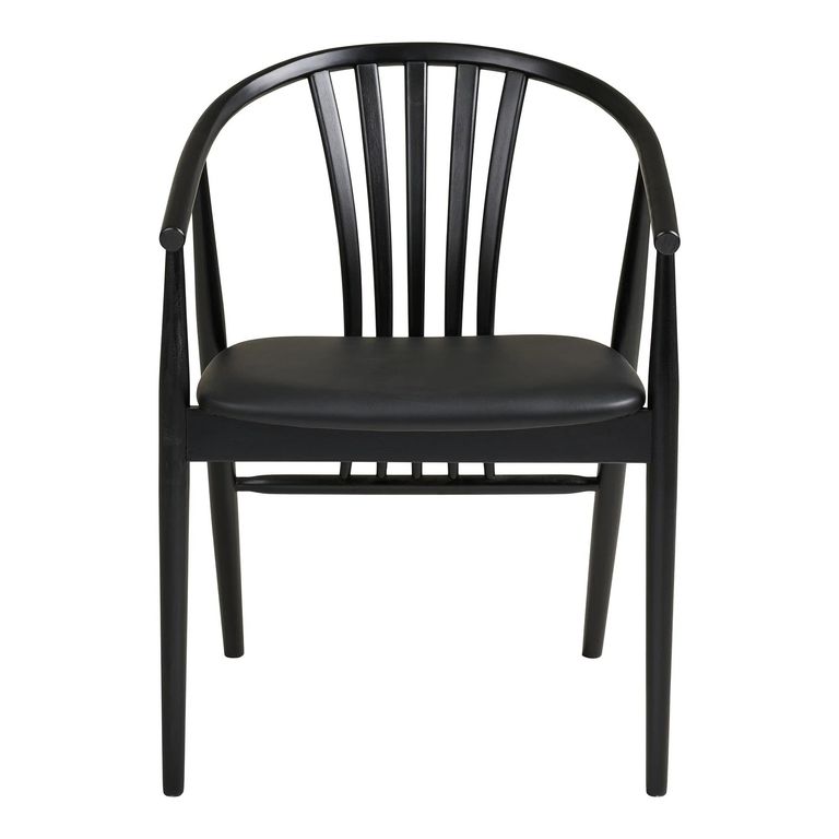 Agustin Dining Armchair - Set of 2 - Curved Back - Black - Faux Leather and Oak