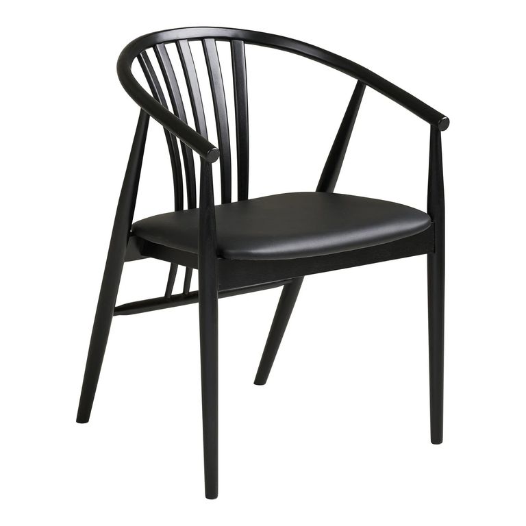Agustin Dining Armchair - Set of 2 - Curved Back - Black - Faux Leather and Oak