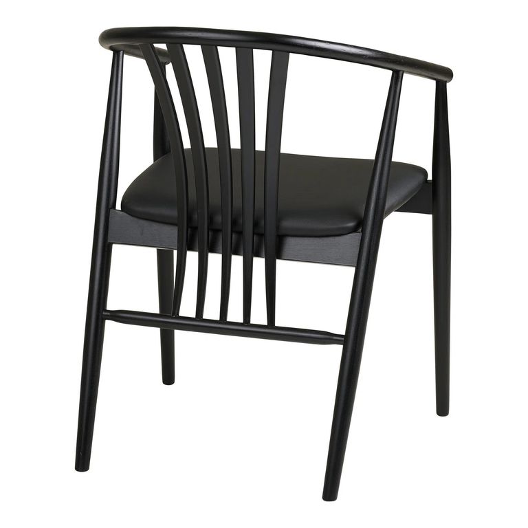 Agustin Dining Armchair - Set of 2 - Curved Back - Black - Faux Leather and Oak