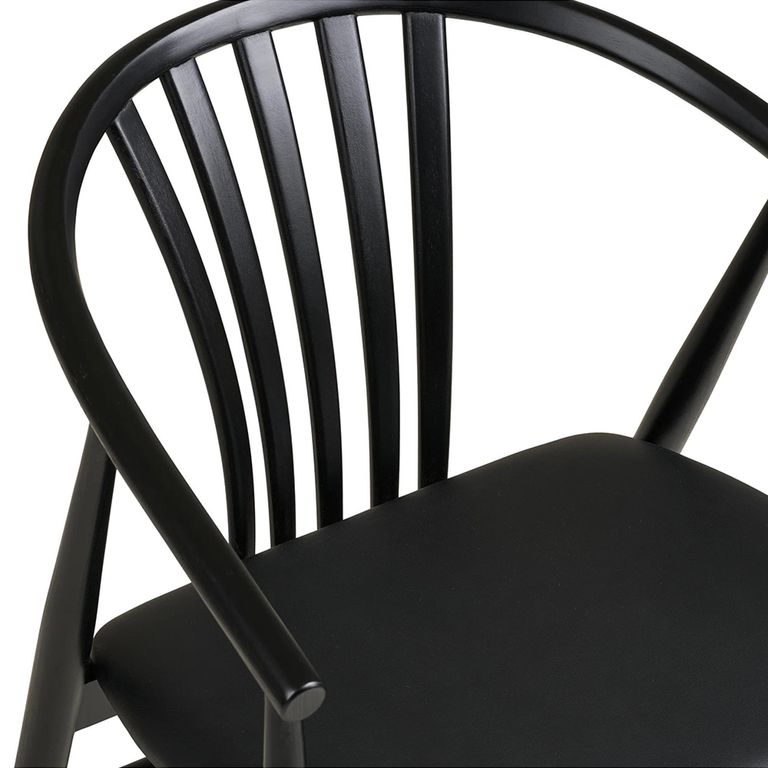 Agustin Dining Armchair - Set of 2 - Curved Back - Black - Faux Leather and Oak