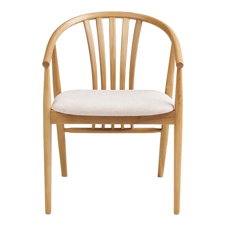 Agustin Dining Armchair - Set of 2 - Curved Back - Natural and Sand - Fabric and Oak