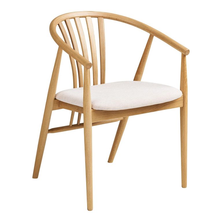 Agustin Dining Armchair - Set of 2 - Curved Back - Natural and Sand - Fabric and Oak