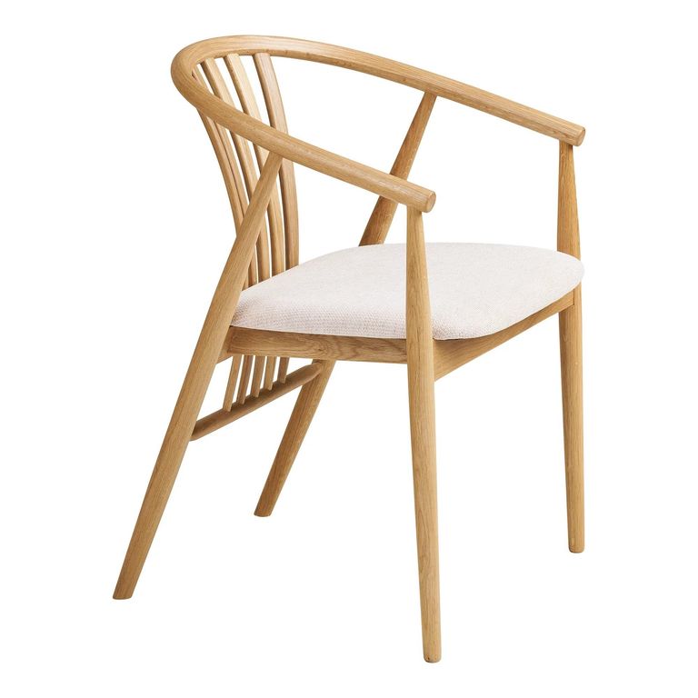 Agustin Dining Armchair - Set of 2 - Curved Back - Natural and Sand - Fabric and Oak