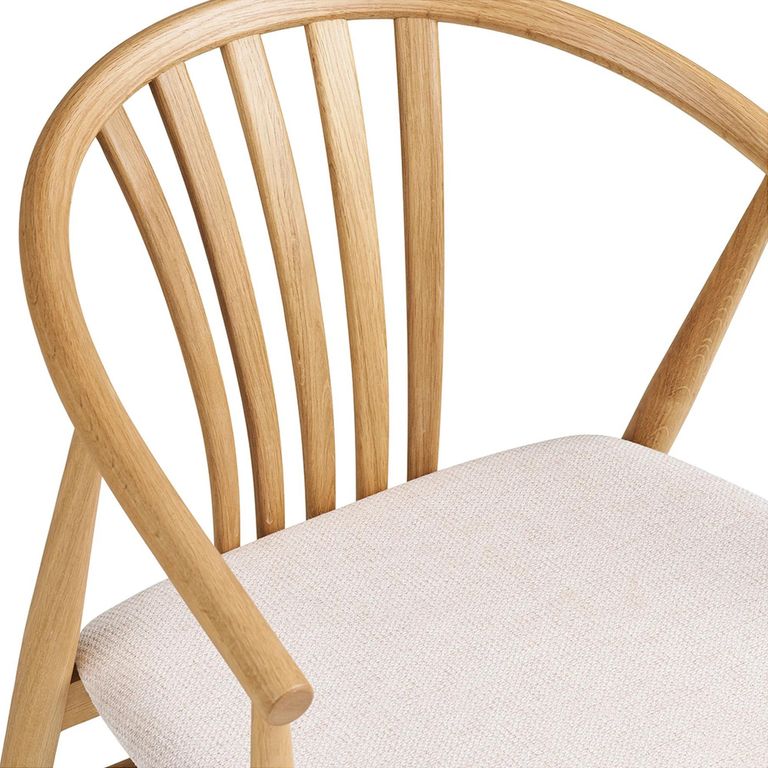 Agustin Dining Armchair - Set of 2 - Curved Back - Natural and Sand - Fabric and Oak