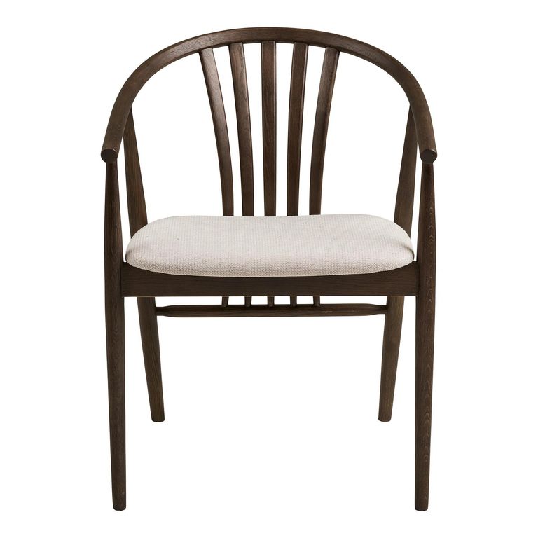 Agustin Dining Armchair - Set of 2 - Curved Back - Smoked and Sand - Fabric and Oak