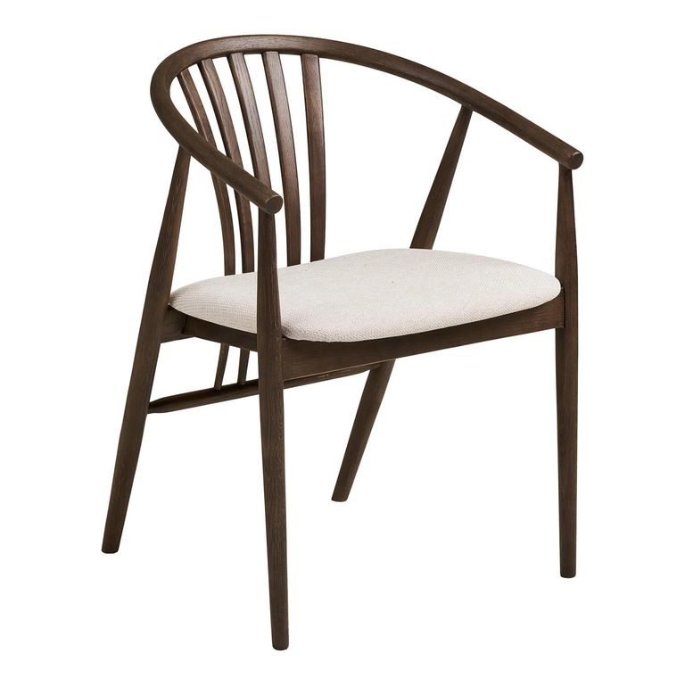 Agustin Dining Armchair - Set of 2 - Curved Back - Smoked and Sand - Fabric and Oak