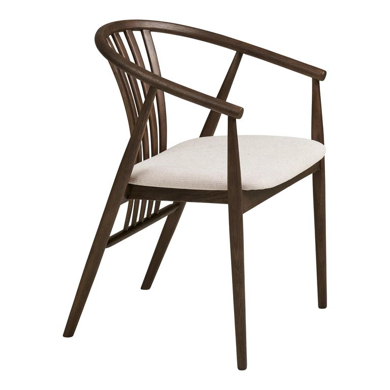 Agustin Dining Armchair - Set of 2 - Curved Back - Smoked and Sand - Fabric and Oak