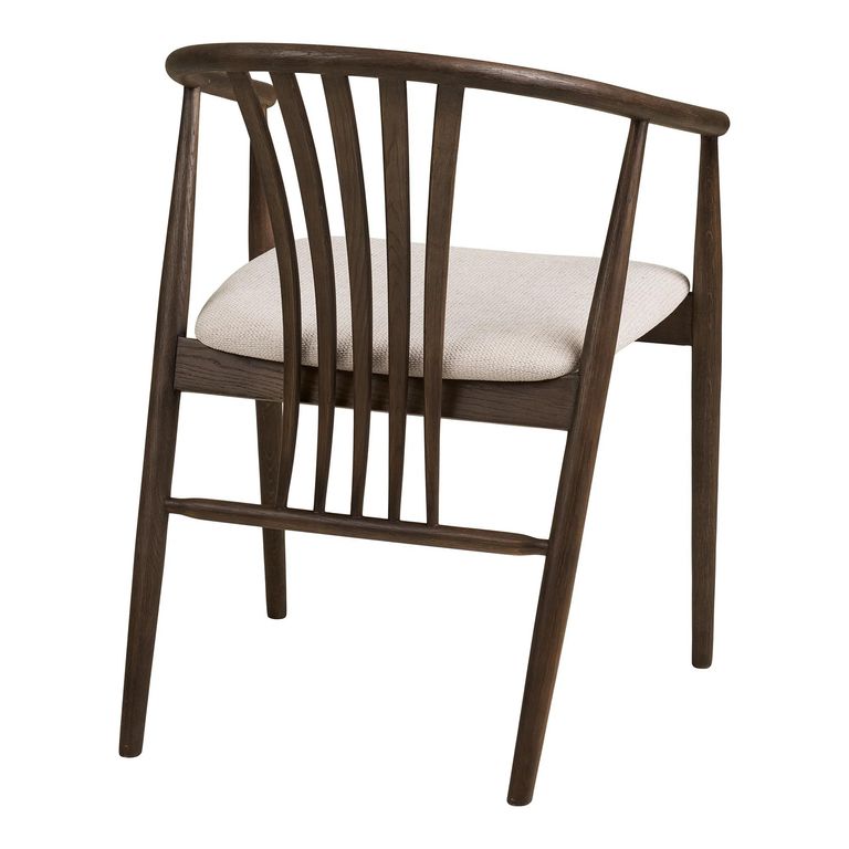 Agustin Dining Armchair - Set of 2 - Curved Back - Smoked and Sand - Fabric and Oak