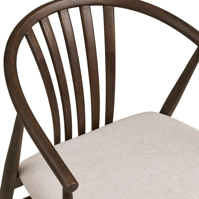 Agustin Dining Armchair - Set of 2 - Curved Back - Smoked and Sand - Fabric and Oak