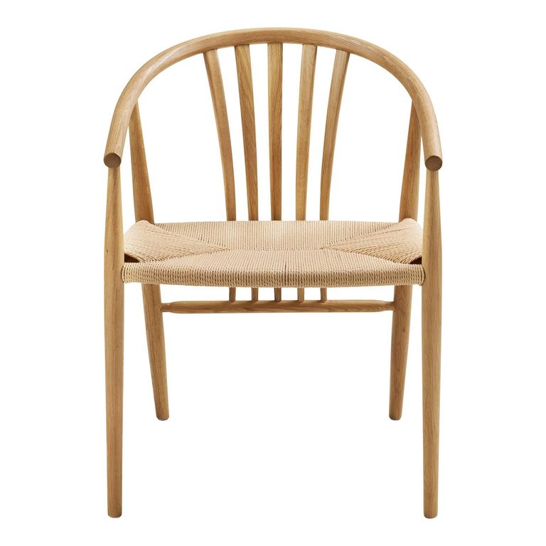 Agustin Dining Armchair - Set of 2 - Curved Back - Wicker Seat - Natural - Oak