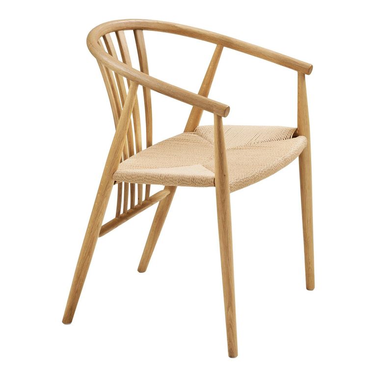Agustin Dining Armchair - Set of 2 - Curved Back - Wicker Seat - Natural - Oak