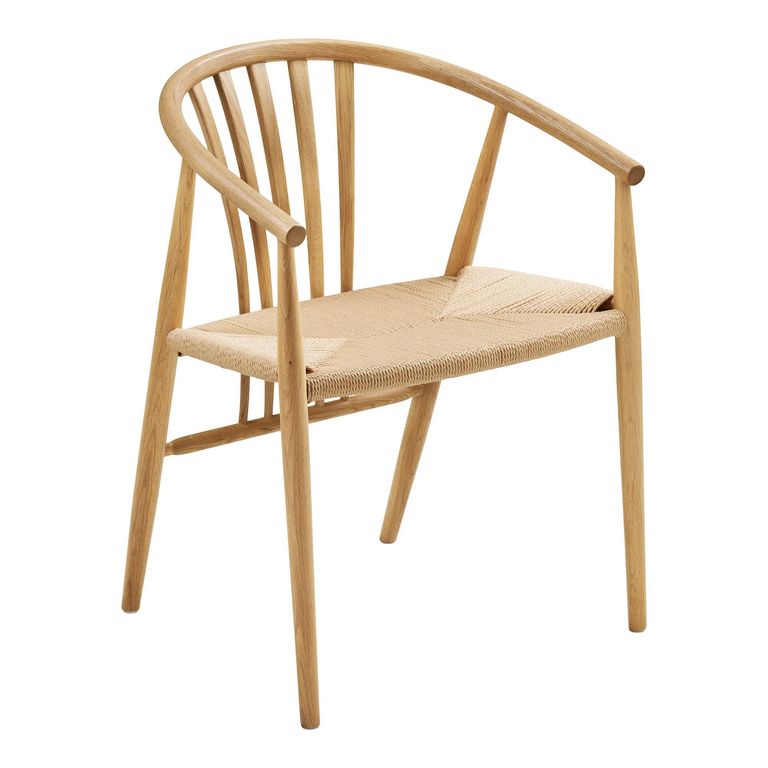 Agustin Dining Armchair - Set of 2 - Curved Back - Wicker Seat - Natural - Oak