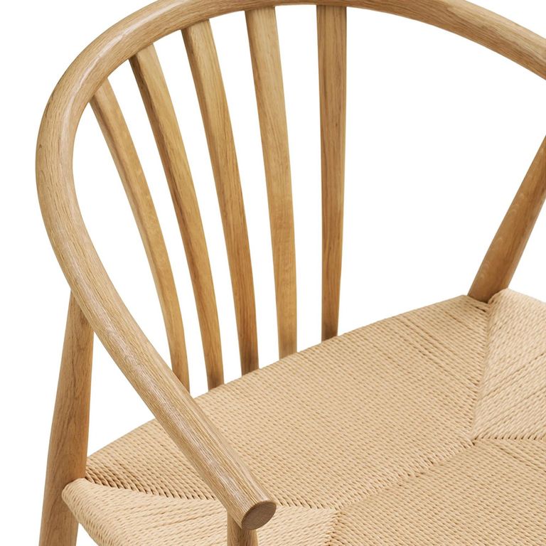 Agustin Dining Armchair - Set of 2 - Curved Back - Wicker Seat - Natural - Oak