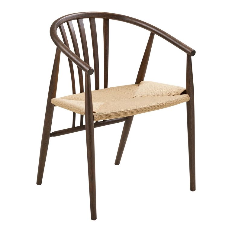 Agustin Dining Armchair - Set of 2 - Curved Back - Wicker Seat - Smoked - Oak
