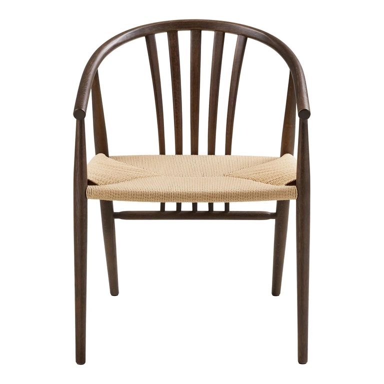 Agustin Dining Armchair - Set of 2 - Curved Back - Wicker Seat - Smoked - Oak