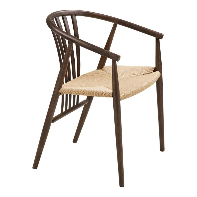 Agustin Dining Armchair - Set of 2 - Curved Back - Wicker Seat - Smoked - Oak