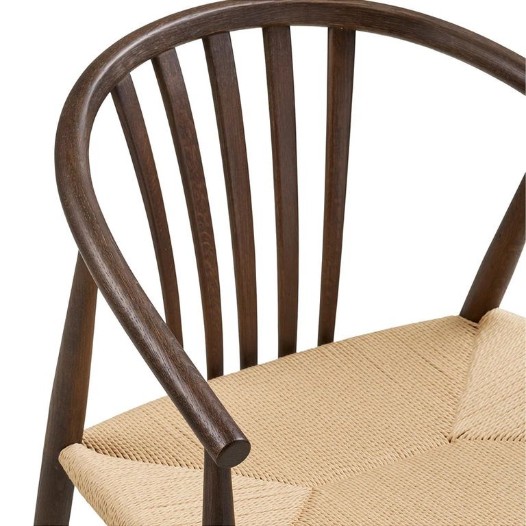 Agustin Dining Armchair - Set of 2 - Curved Back - Wicker Seat - Smoked - Oak