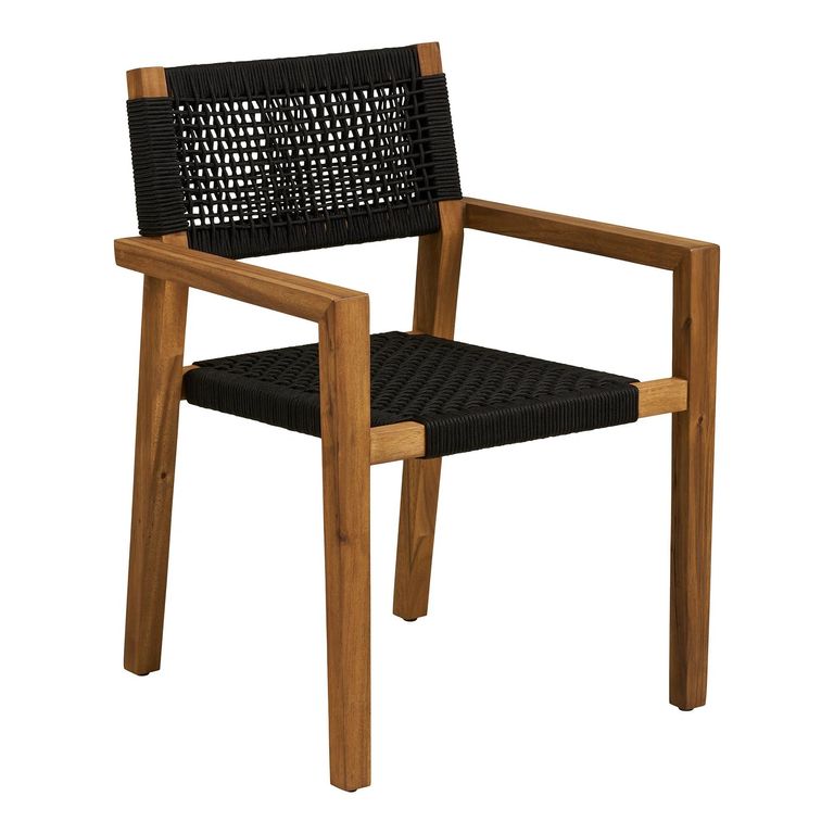 Anzio Dining Armchair - Set of 2 - Natural and Black - Rope and Acacia Wood