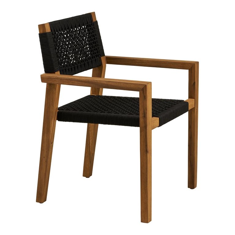 Anzio Dining Armchair - Set of 2 - Natural and Black - Rope and Acacia Wood