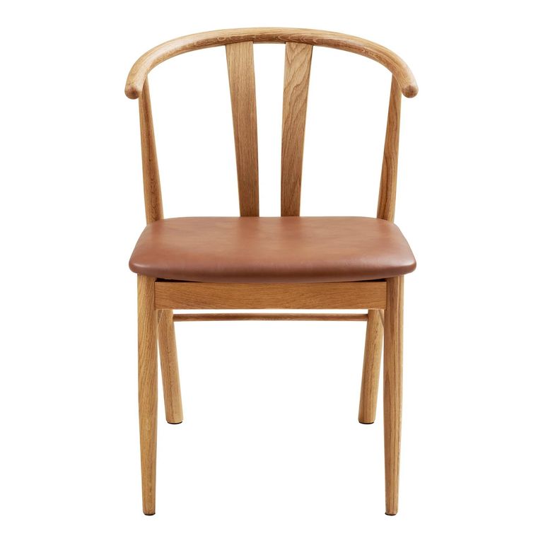 Artenara Dining Chair - Set of 2 - Curved Back - Natural and Brown - Faux Leather and Oak