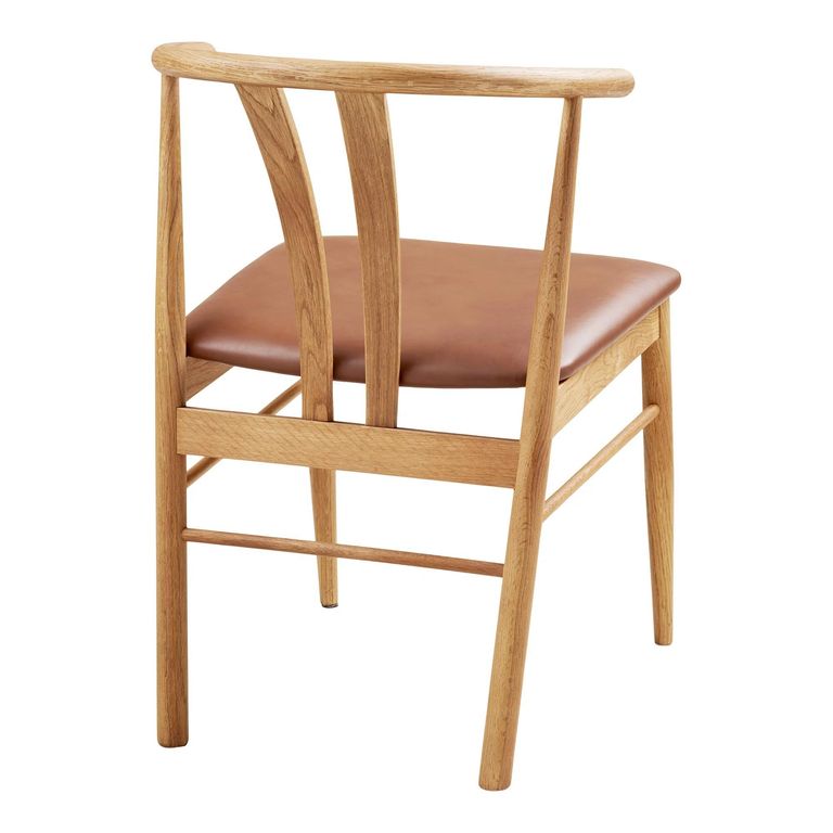 Artenara Dining Chair - Set of 2 - Curved Back - Natural and Brown - Faux Leather and Oak