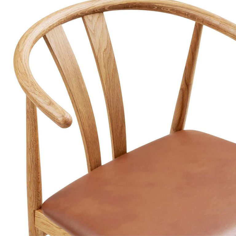 Artenara Dining Chair - Set of 2 - Curved Back - Natural and Brown - Faux Leather and Oak