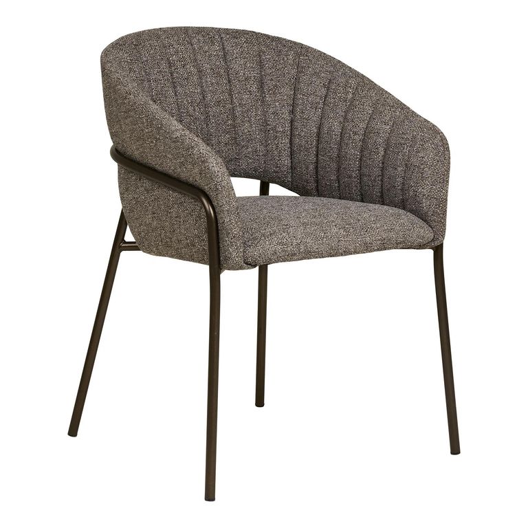 Costa Dining Armchair - Set of 2 - Curved Back - Dark Grey and Black - Fabric and Metal
