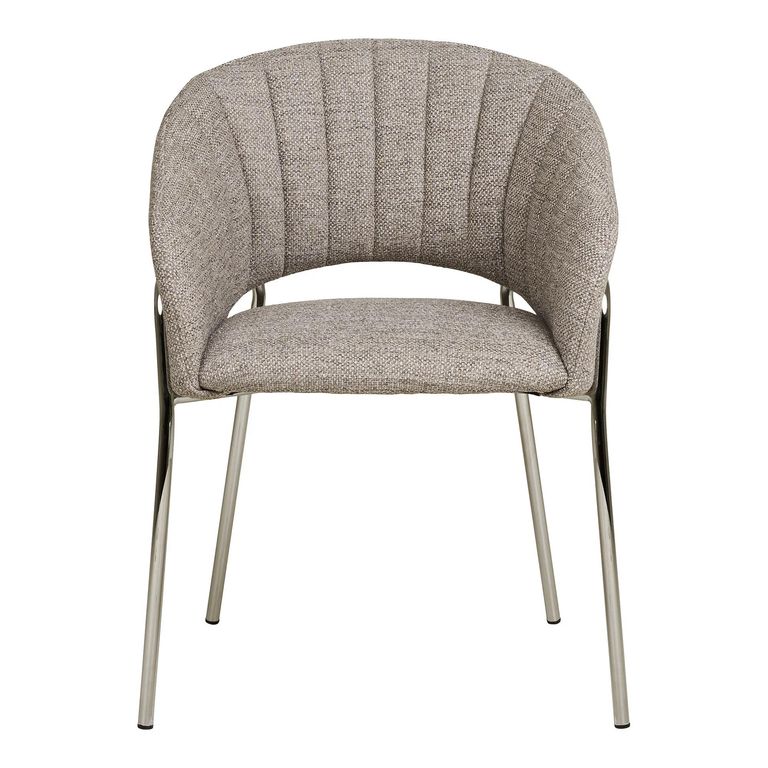 Costa Dining Armchair - Set of 2 - Curved Back - Light Grey and Chrome - Fabric and Metal